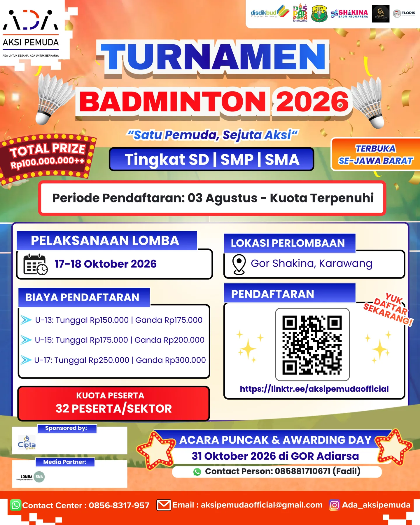 AKSI PEMUDA GELAR TURNAMEN BADMINTON 2026, SIAPKAN TOTAL HADIAH LEBIH DARI Rp100 JUTA